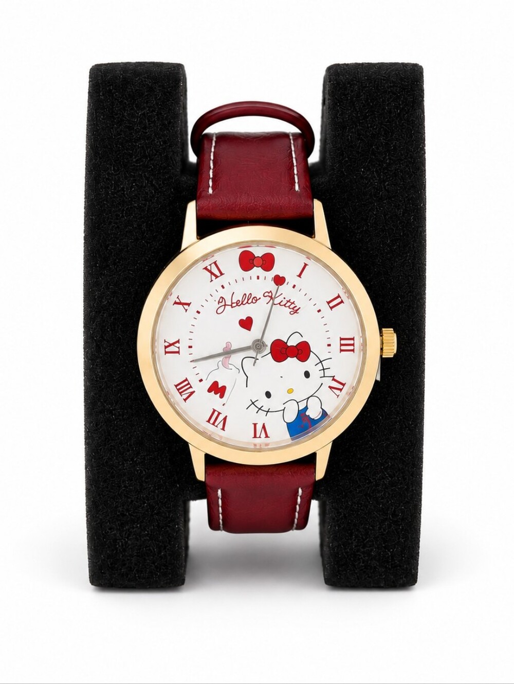 TOP TOY Hello Kitty Gold-Tone Watch with Red Vegan Leather Strap